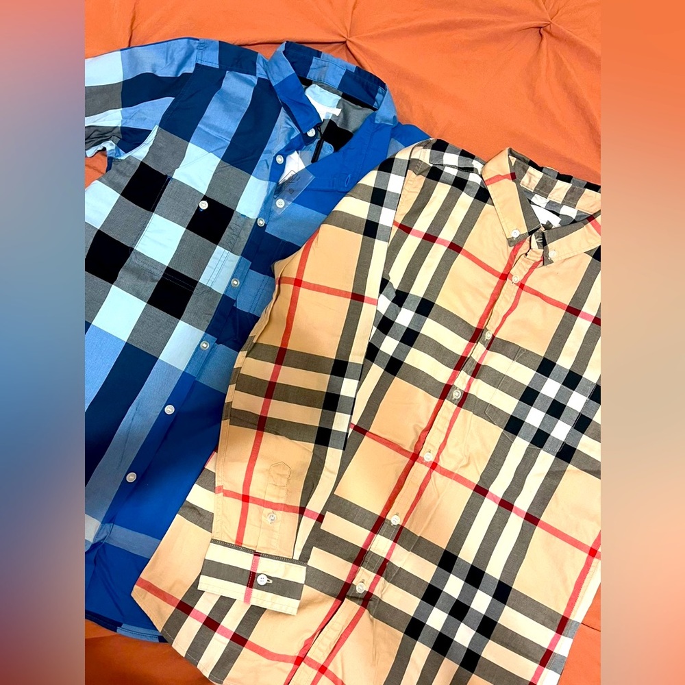 Burberry Blue Plaid & Burberry Beige Nova Check Button-Down Shirts